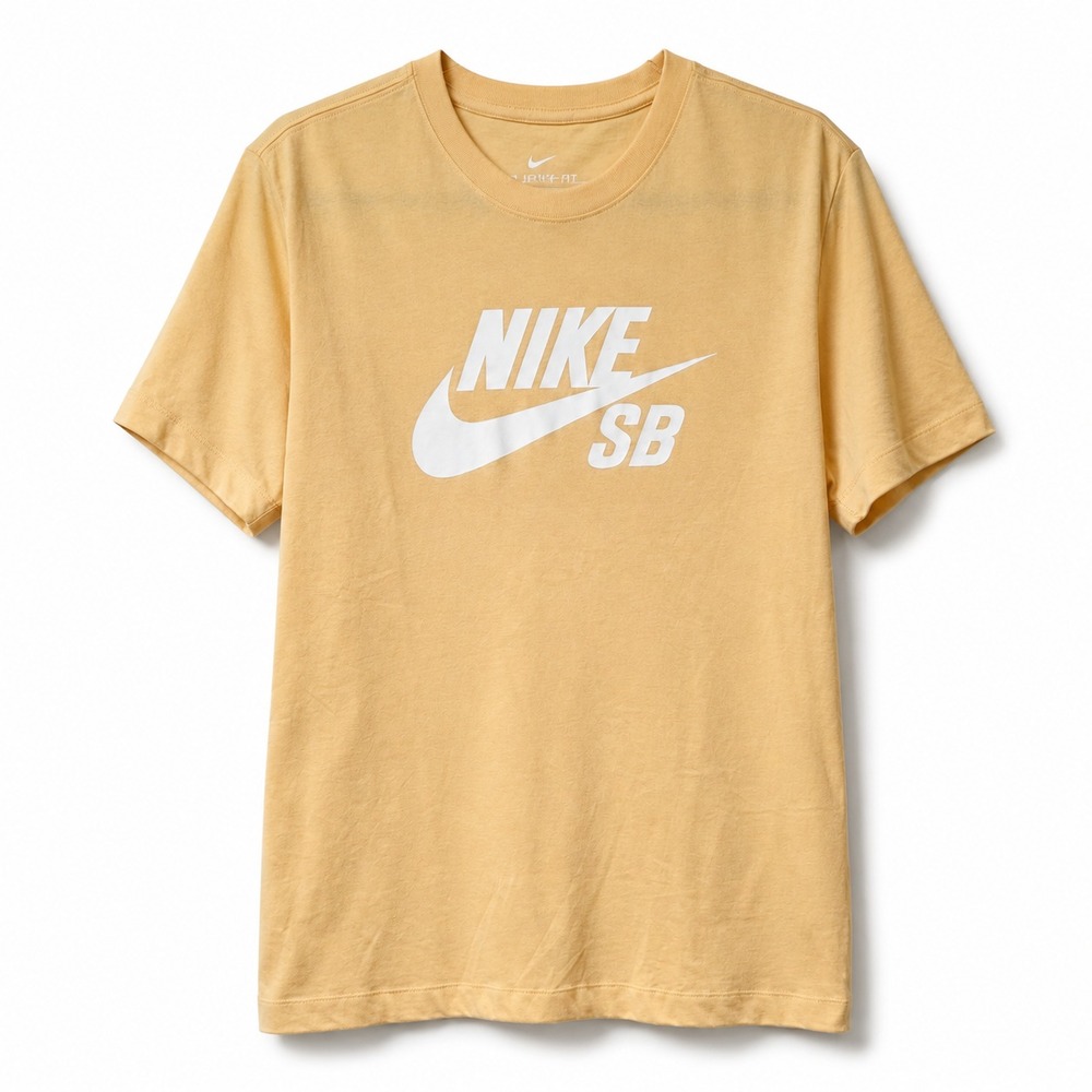 Nike SB Dri-FIT Mens T-Shirt Medium Tan Block Logo Skateboarding Tee